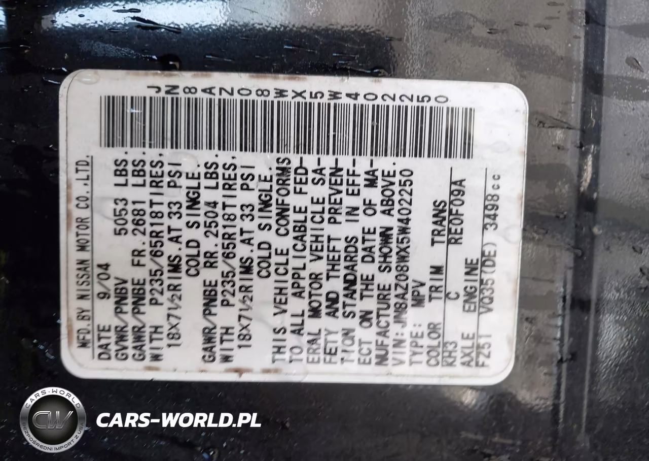 2005 Nissan Murano Sl VIN:JN8AZ08WX5W402250 - 9