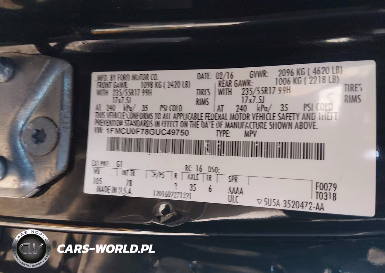 2016 Ford Escape S VIN:1FMCU0F78GUC49750 - 9