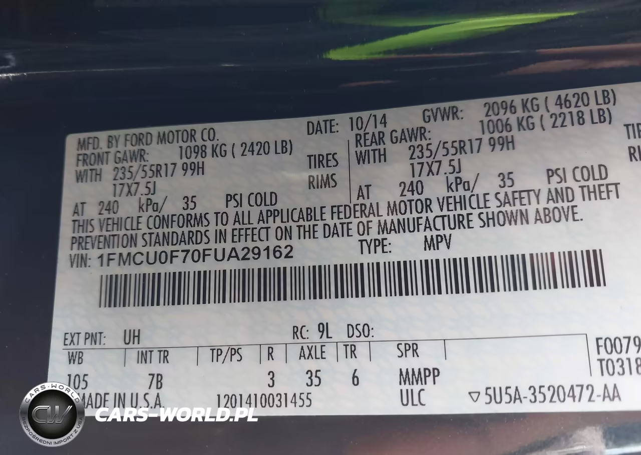 2015 Ford Escape S VIN:1FMCU0F70FUA29162 - 9