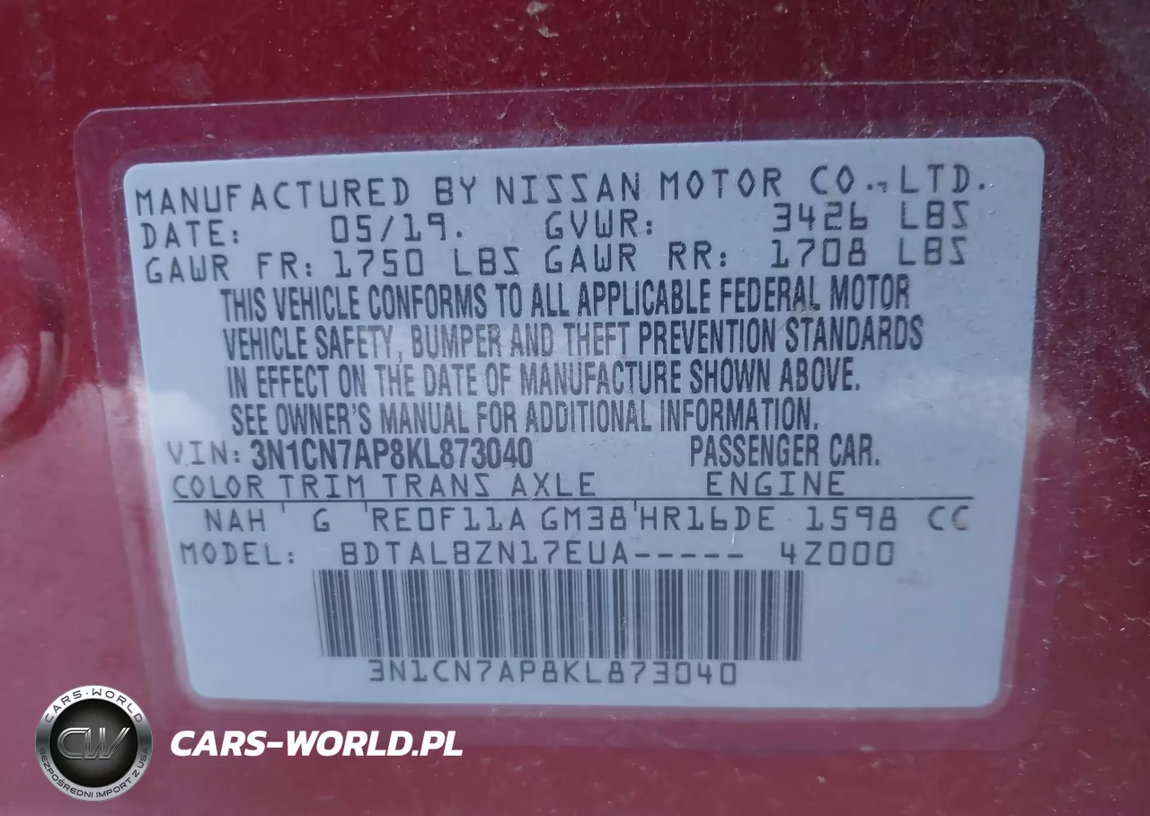 2019 Nissan Versa 1.6 Sv VIN:3N1CN7AP8KL873040 - 9