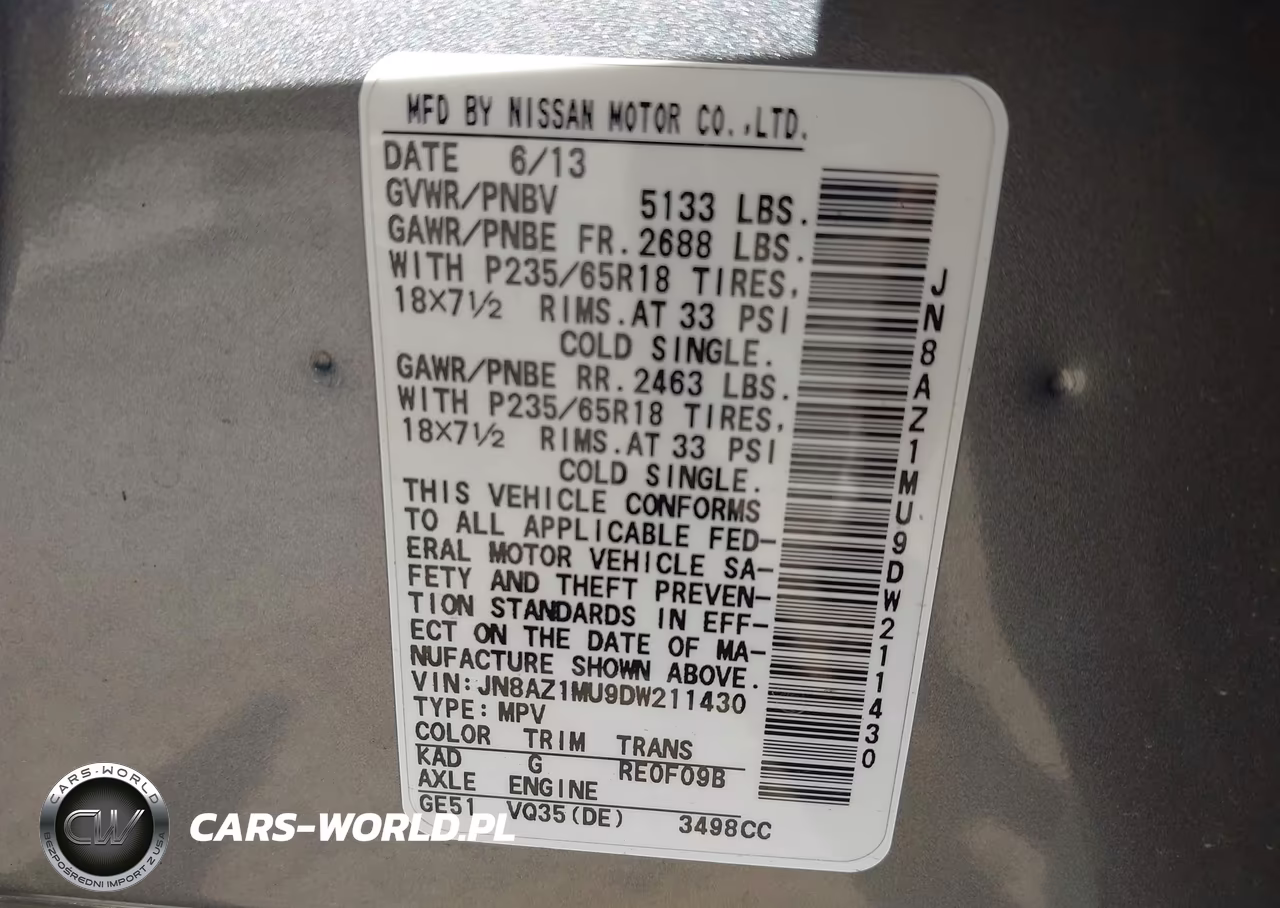 2013 Nissan Murano S VIN:JN8AZ1MU9DW211430 - 9