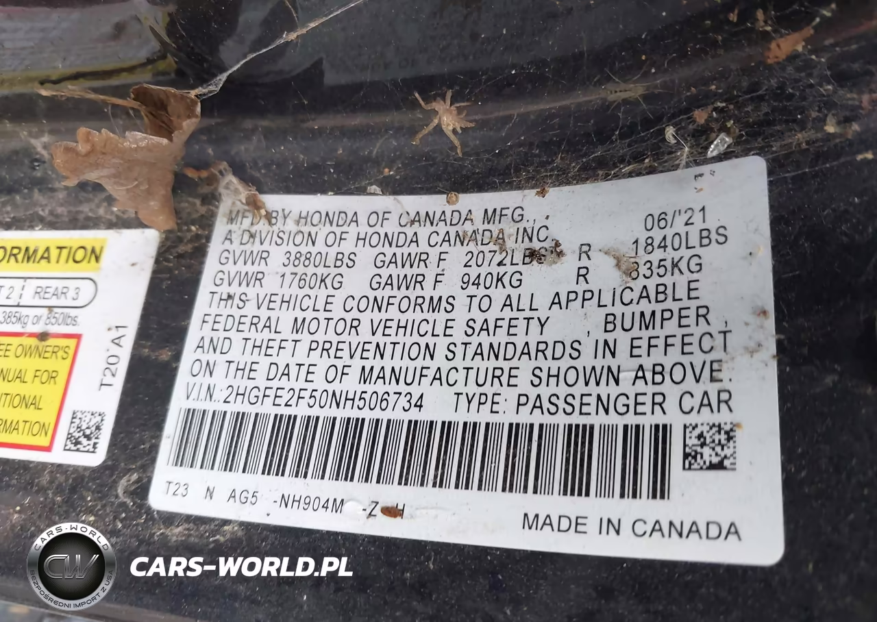 2022 Honda Civic Sport VIN:2HGFE2F50NH506734 - 9