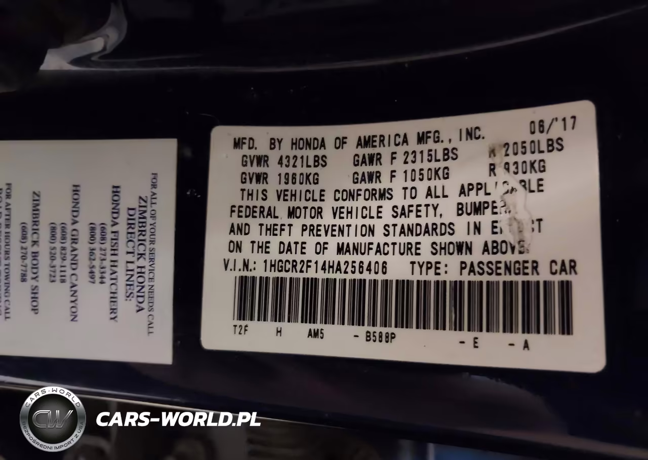2017 Honda Accord Sport Se VIN:1HGCR2F14HA256406 - 9