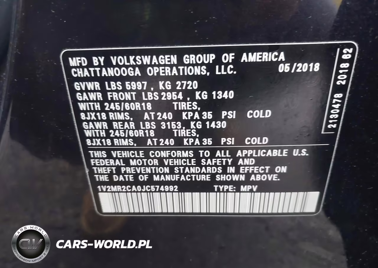 2018 Volkswagen Atlas 3.6L V6 Sel VIN:1V2MR2CA0JC574992 - 9