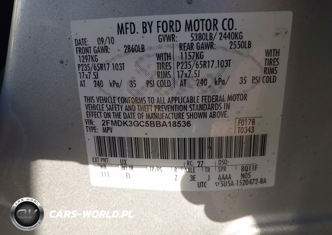2011 Ford Edge Se VIN:2FMDK3GC5BBA18536 - 9