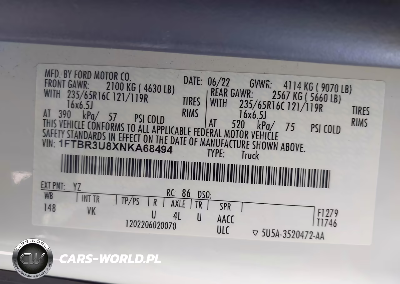 2022 Ford Transit-250 Cargo Van VIN:1FTBR3U8XNKA68494 - 9