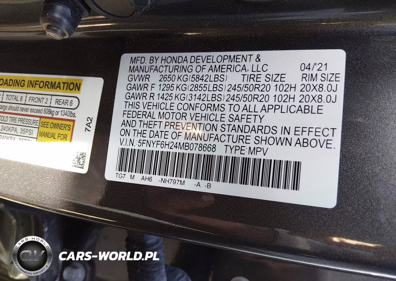 2021 Honda Pilot Awd Special Edition VIN:5FNYF6H24MB078668 - 9