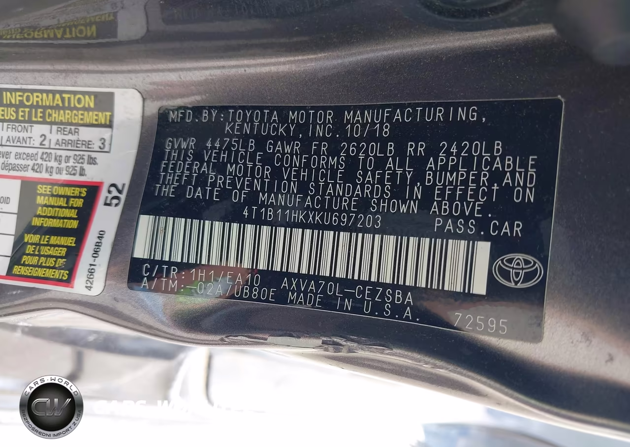 2019 Toyota Camry Se VIN:4T1B11HKXKU697203 - 9