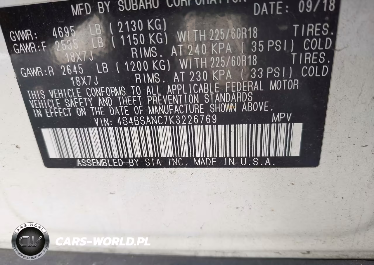 2019 Subaru Outback 2.5I Limited VIN:4S4BSANC7K3226769 - 9