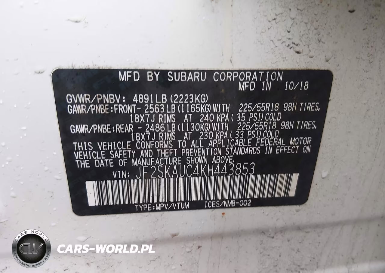 2019 Subaru Forester Limited VIN:JF2SKAUC4KH443853 - 9