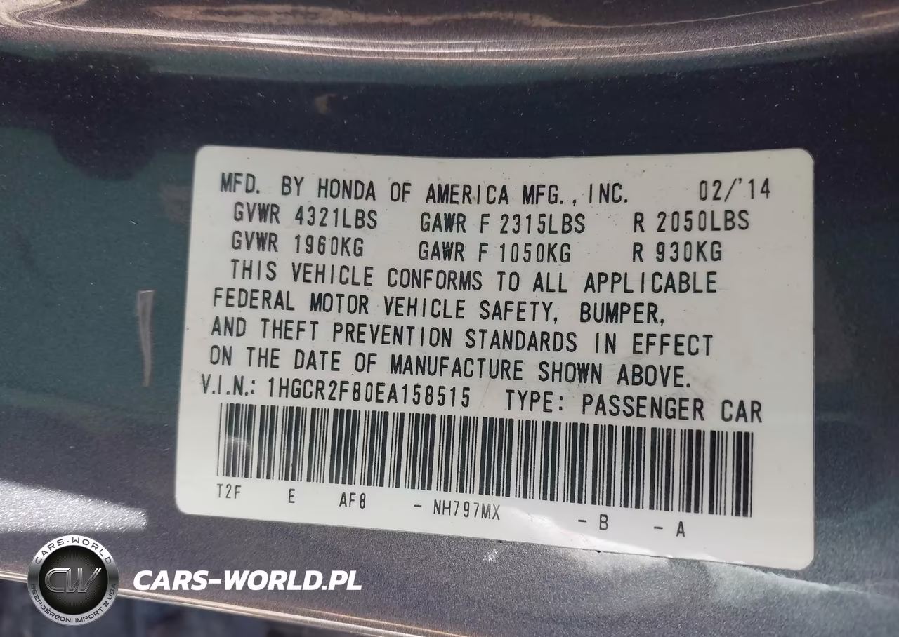 2014 Honda Accord Ex-L VIN:1HGCR2F80EA158515 - 9