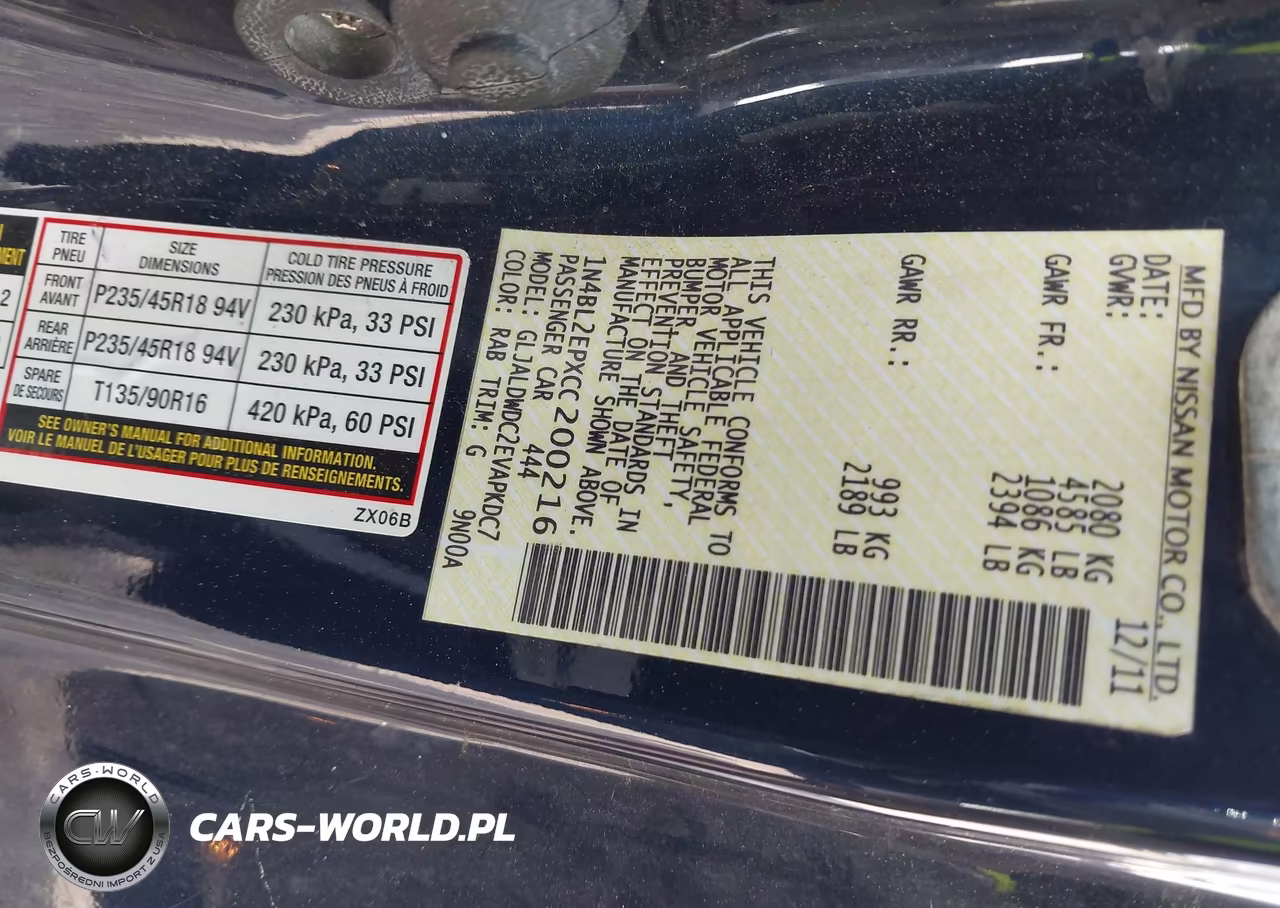2012 Nissan Altima 3.5 Sr VIN:1N4BL2EPXCC200216 - 9