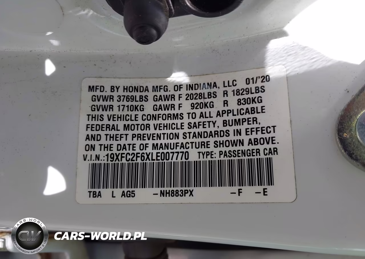 2020 Honda Civic Lx VIN:19XFC2F6XLE007770 - 9