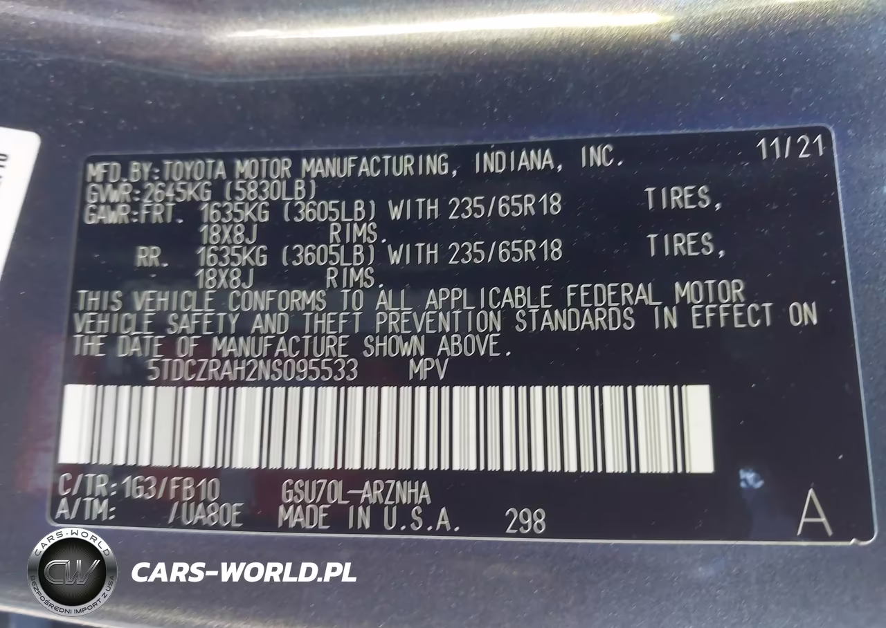 2022 Toyota Highlander L VIN:5TDCZRAH2NS095533 - 9
