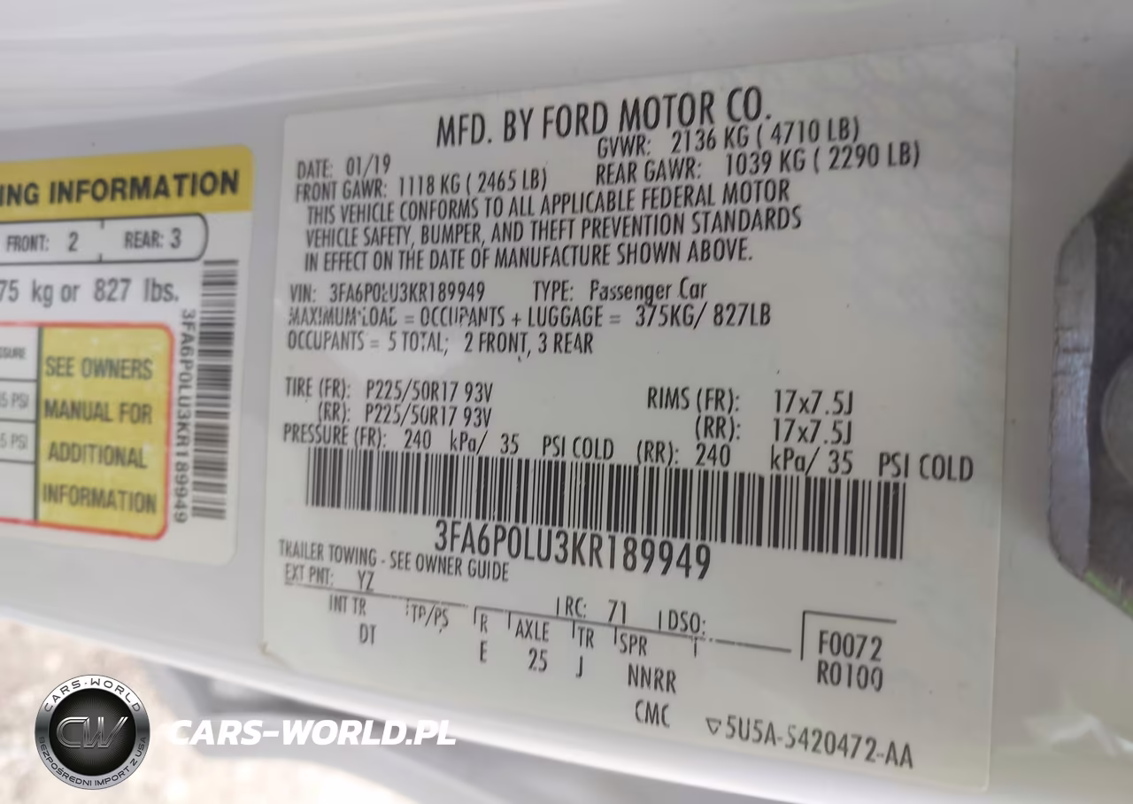 2019 Ford Fusion Hybrid Se VIN:3FA6P0LU3KR189949 - 9