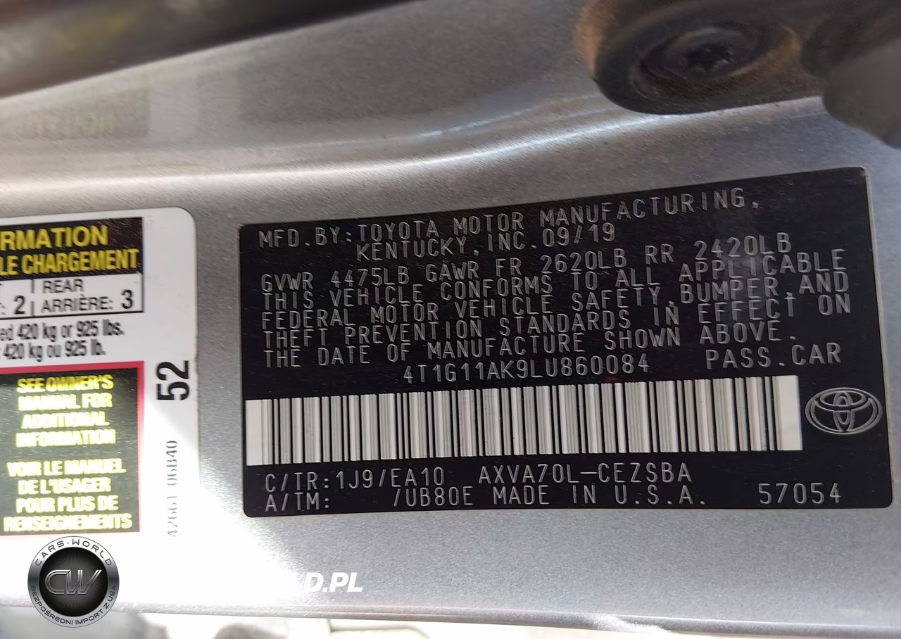 2020 Toyota Camry Se VIN:4T1G11AK9LU860084 - 9