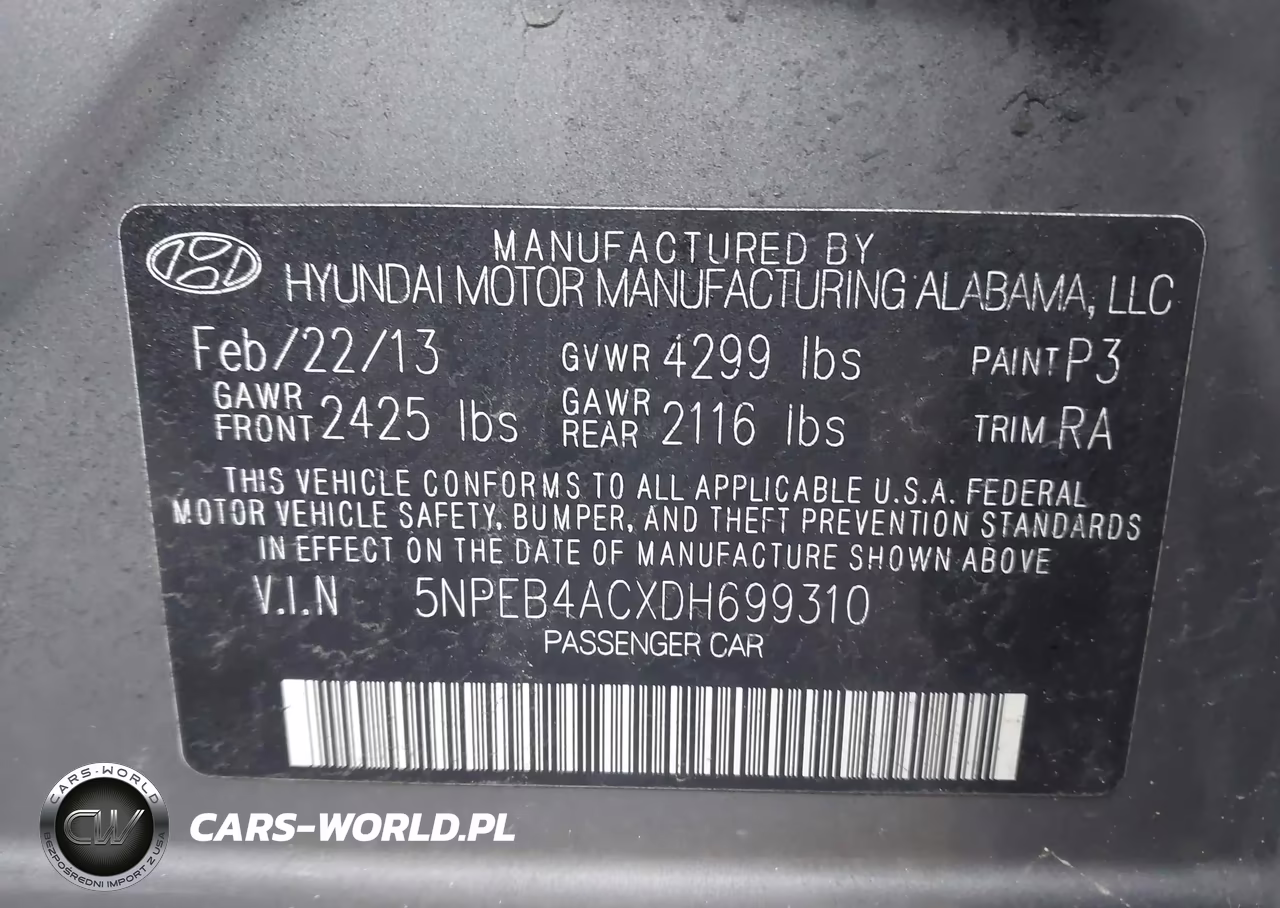 2013 Hyundai Sonata Gls VIN:5NPEB4ACXDH699310 - 9