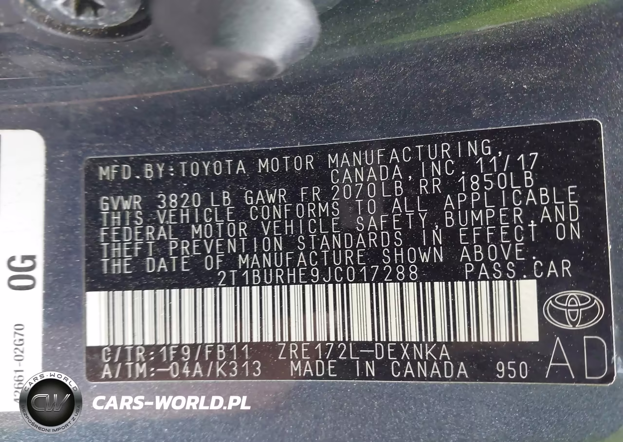 2018 Toyota Corolla Le VIN:2T1BURHE9JC017288 - 9