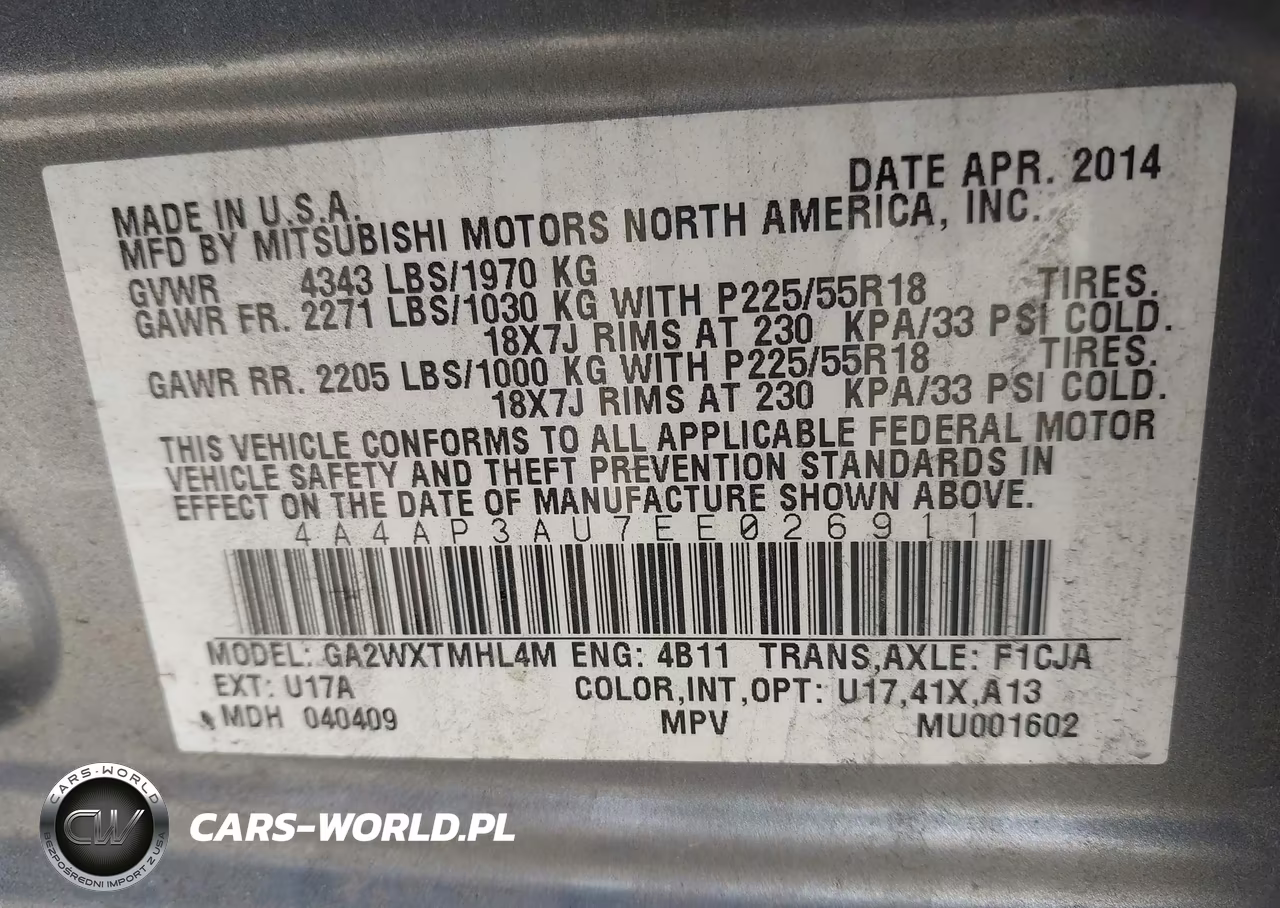 2014 Mitsubishi Outlander Sport Es VIN:4A4AP3AU7EE026911 - 9