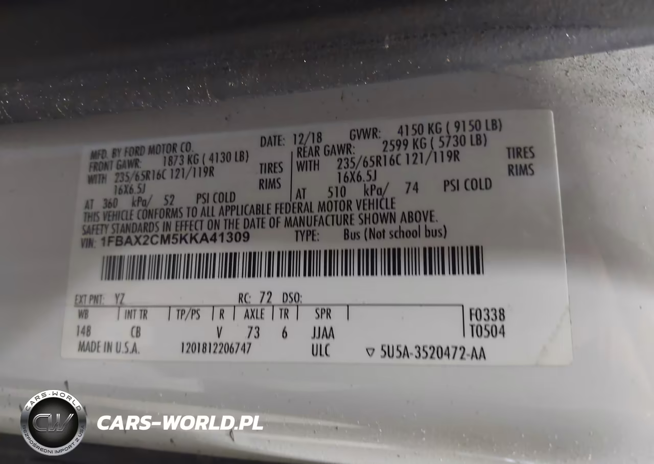 2019 Ford Transit-350 Xlt VIN:1FBAX2CM5KKA41309 - 9