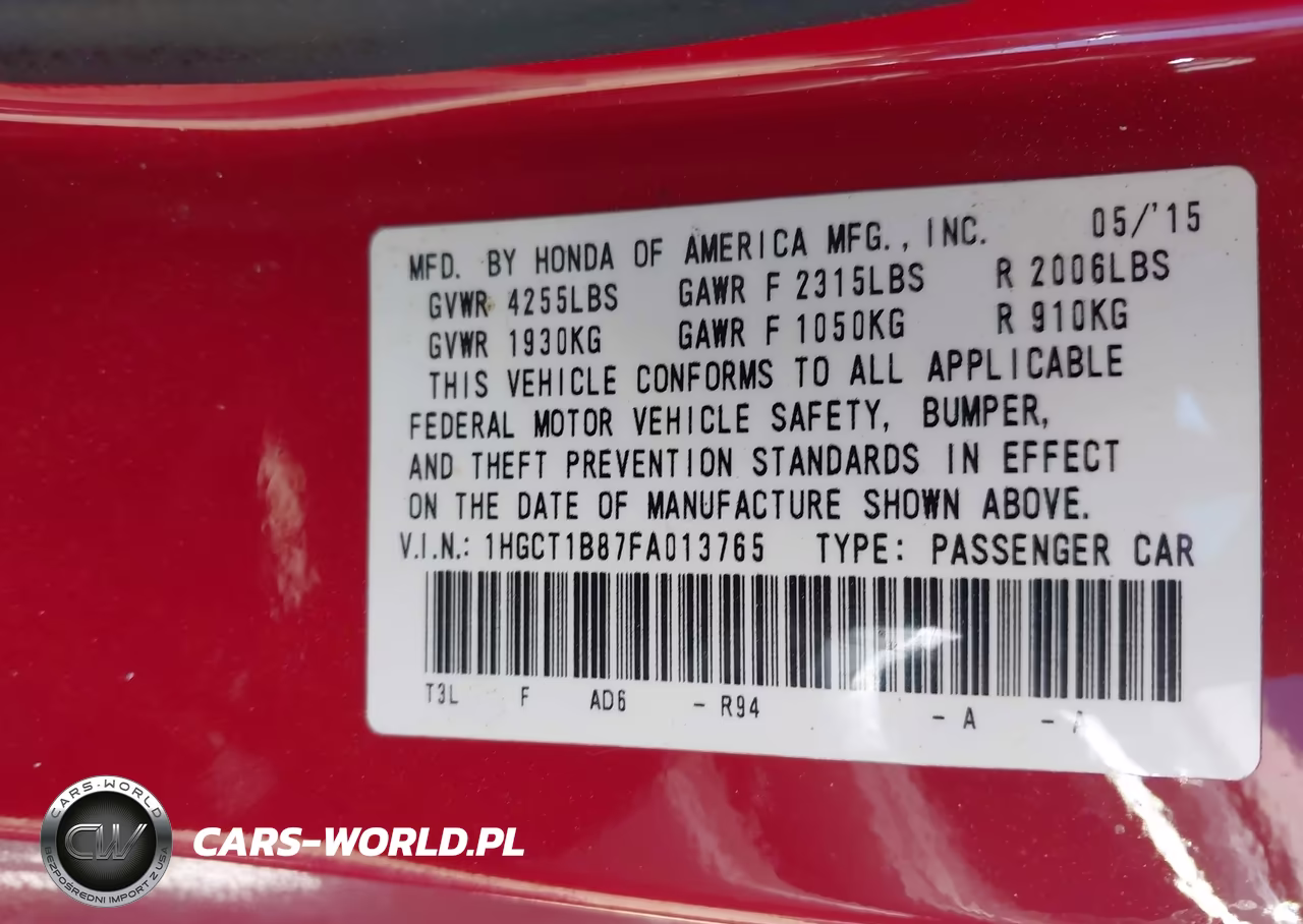 2015 Honda Accord Ex-L VIN:1HGCT1B87FA013765 - 9