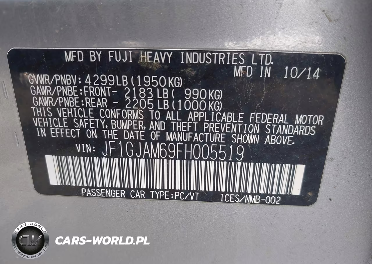 2015 Subaru Impreza 2.0I Limited VIN:JF1GJAM69FH005519 - 9