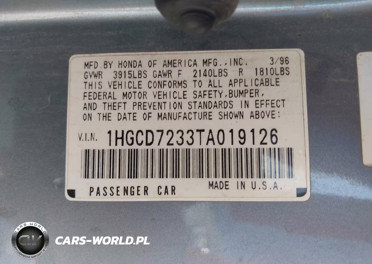 1996 Honda Accord Lx VIN:1HGCD7233TA019126 - 9