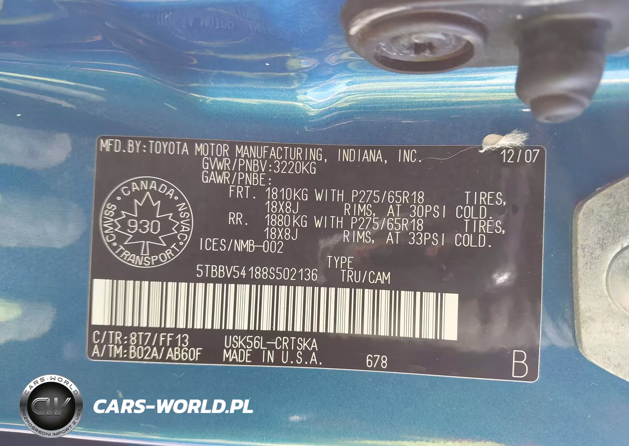 2008 Toyota Tundra Sr5 5.7L V8 VIN:5TBBV54188S502136 - 9