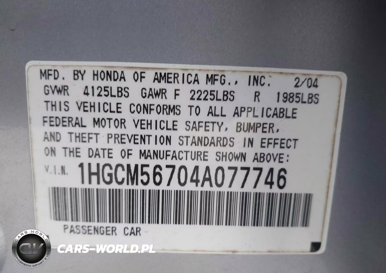 2004 Honda Accord 2.4 Ex VIN:1HGCM56704A077746 - 9