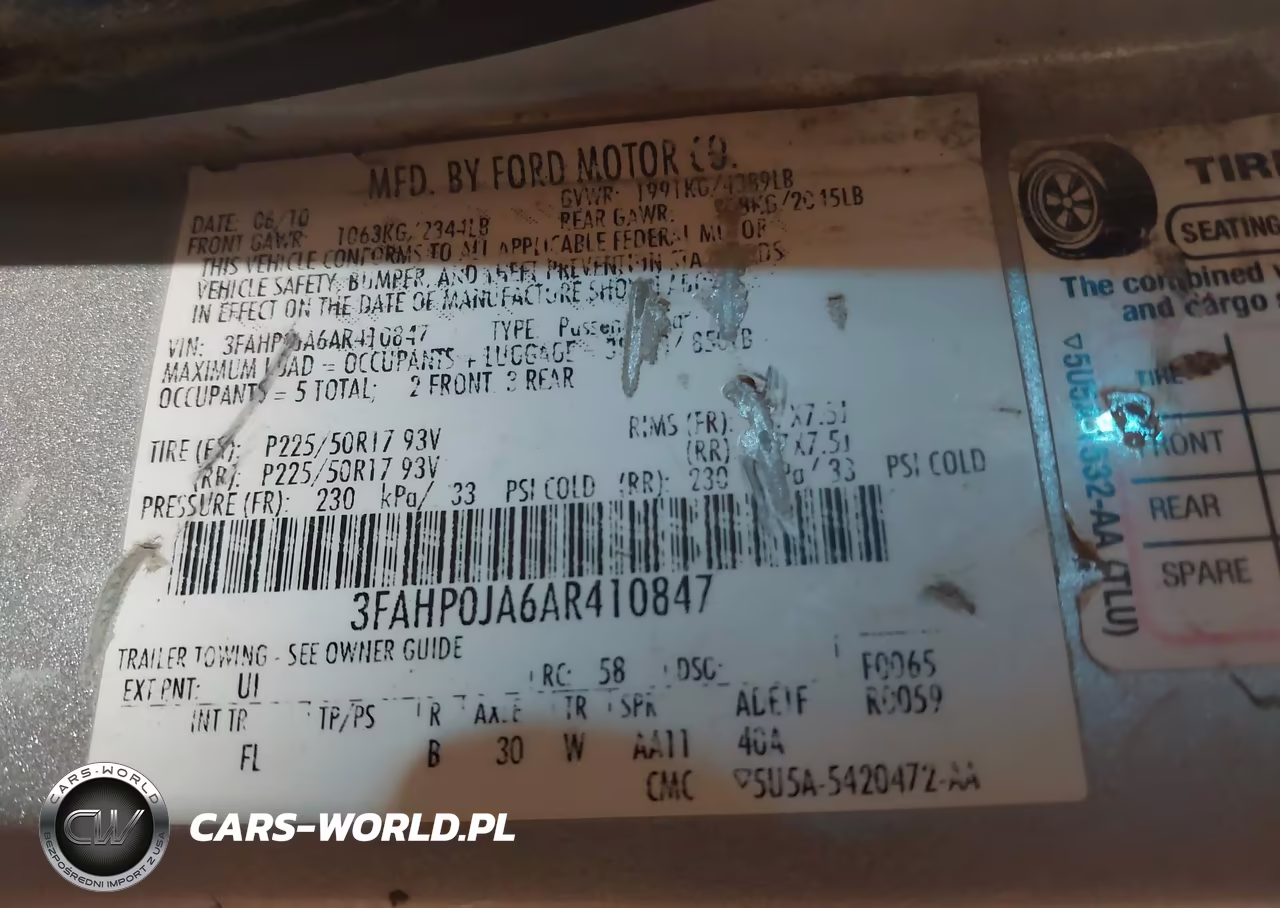 2010 Ford Fusion Sel VIN:3FAHP0JA6AR410847 - 9