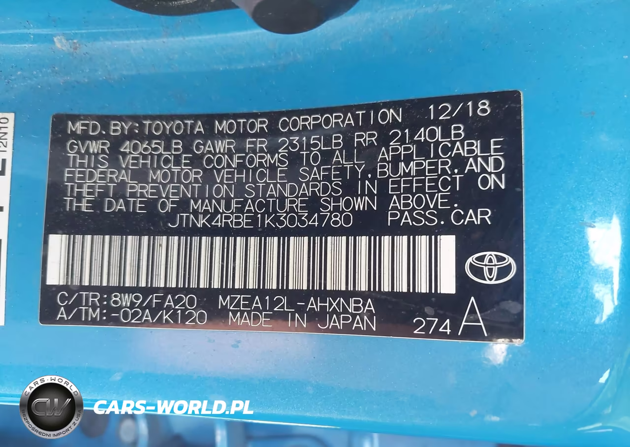 2019 Toyota Corolla Se VIN:JTNK4RBE1K3034780 - 9