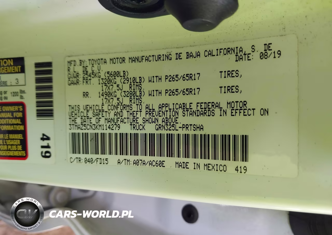 2019 Toyota Tacoma Trd Sport VIN:3TMAZ5CN3KM114279 - 9