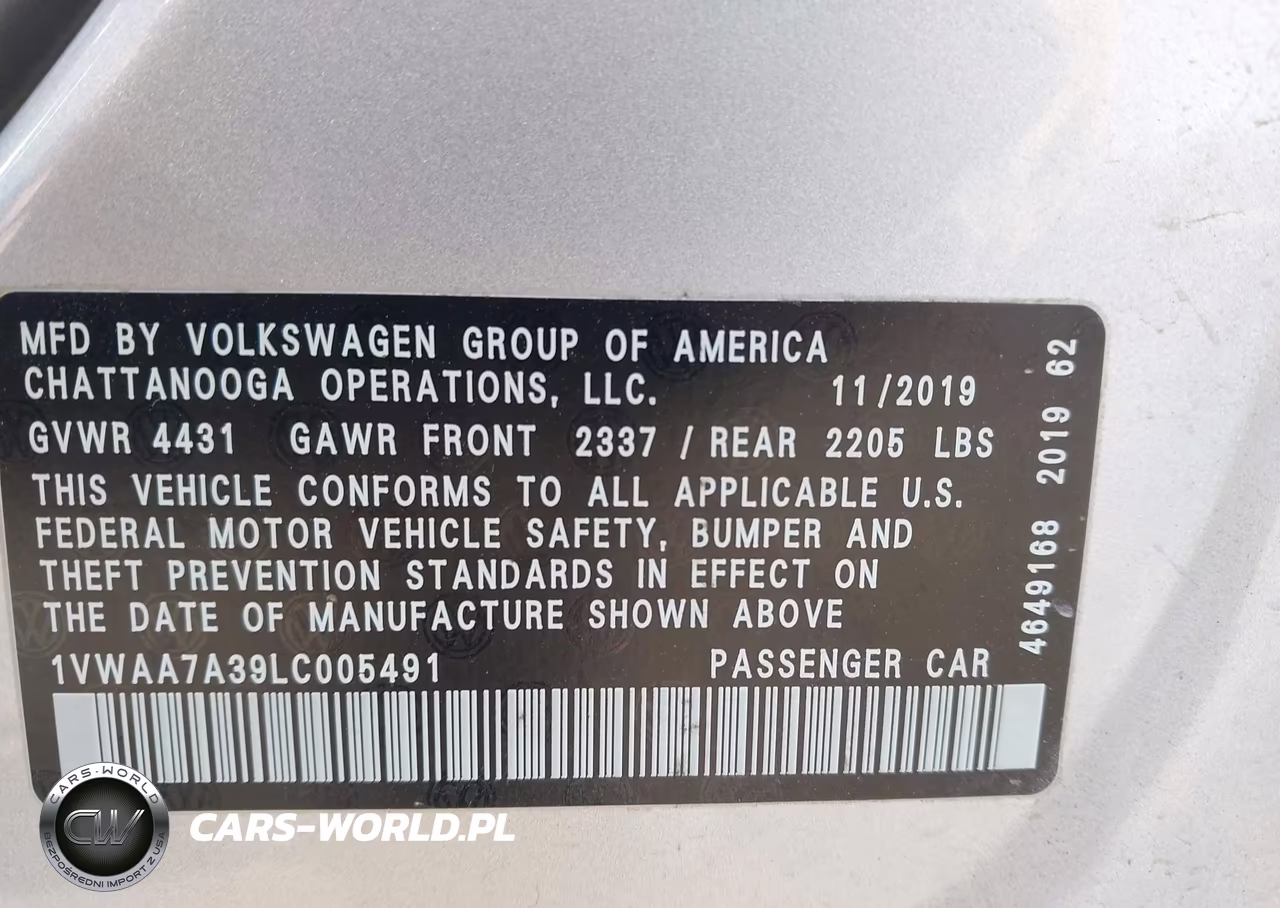 2020 Volkswagen Passat 2.0T S VIN:1VWAA7A39LC005491 - 9