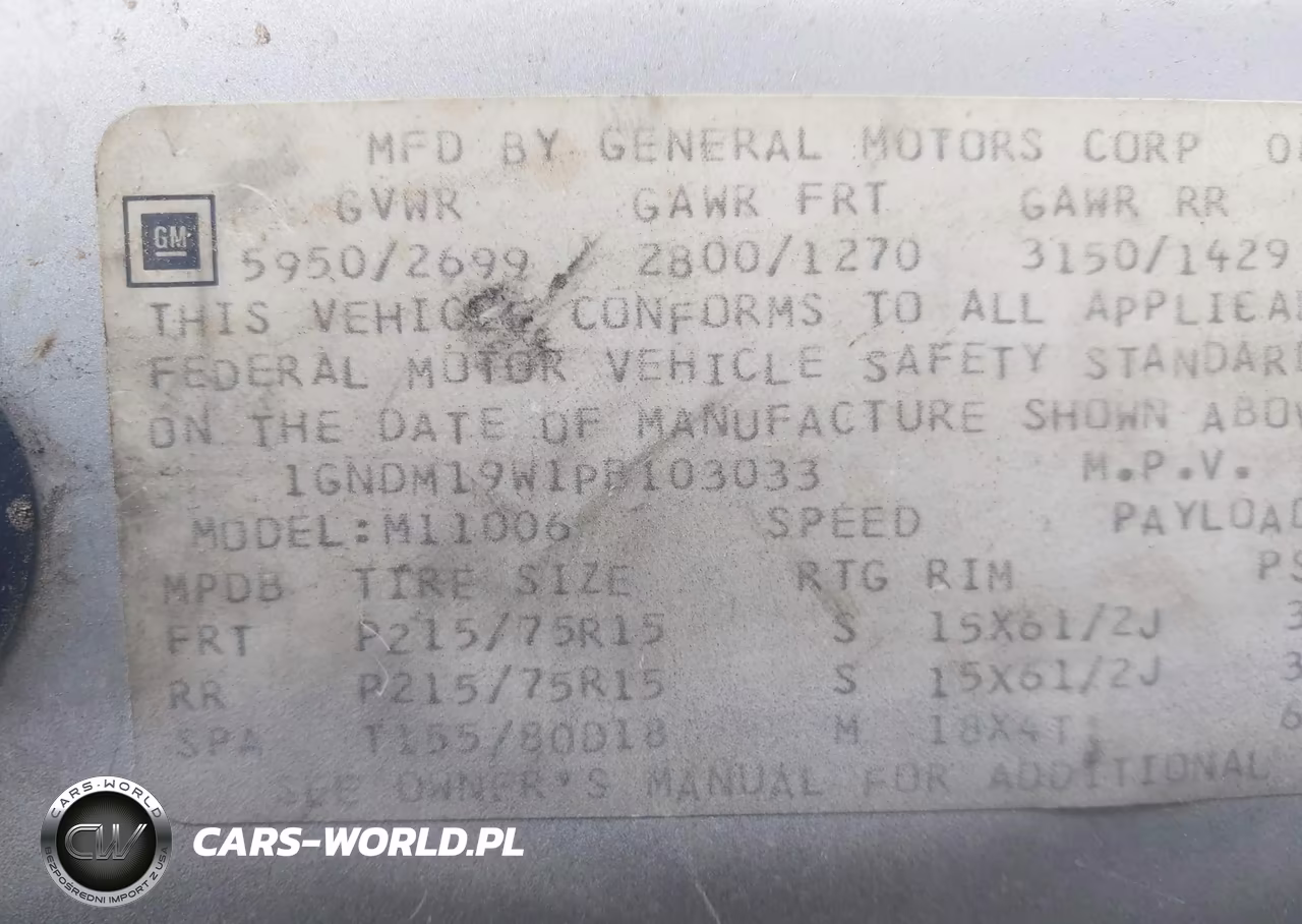 1993 Chevrolet Astro VIN:1GNDM19W1PB103033 - 9