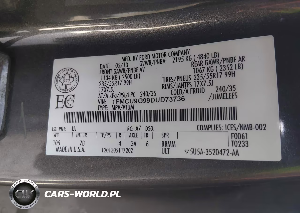 2013 Ford Escape Se VIN:1FMCU9G99DUD73736 - 9