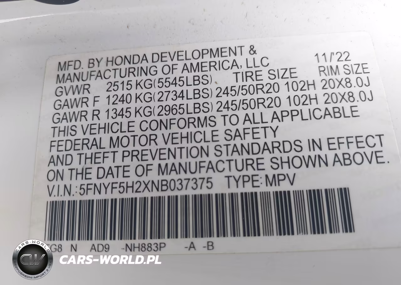 2022 Honda Pilot 2Wd Special Edition VIN:5FNYF5H2XNB037375 - 9