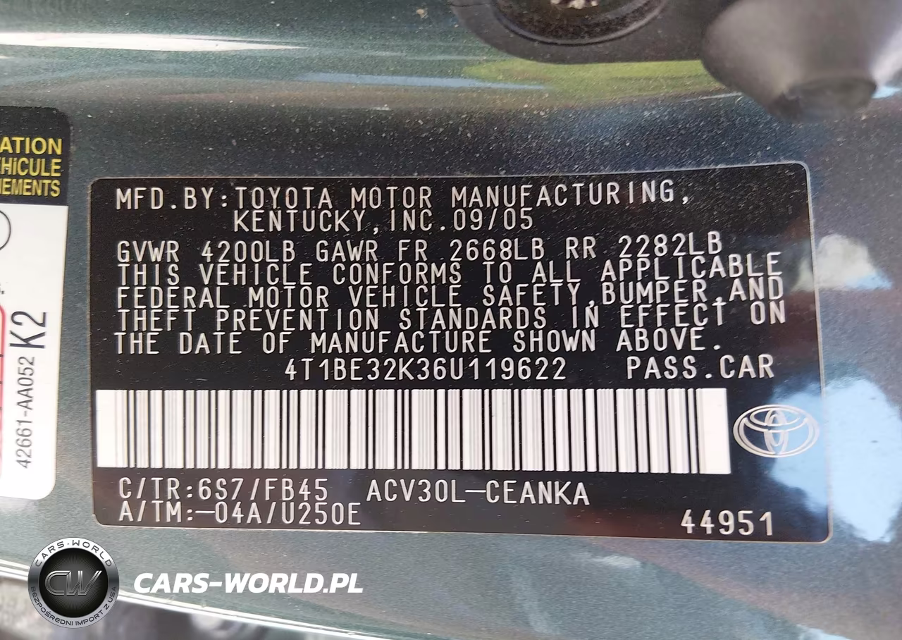 2006 Toyota Camry Le VIN:4T1BE32K36U119622 - 9