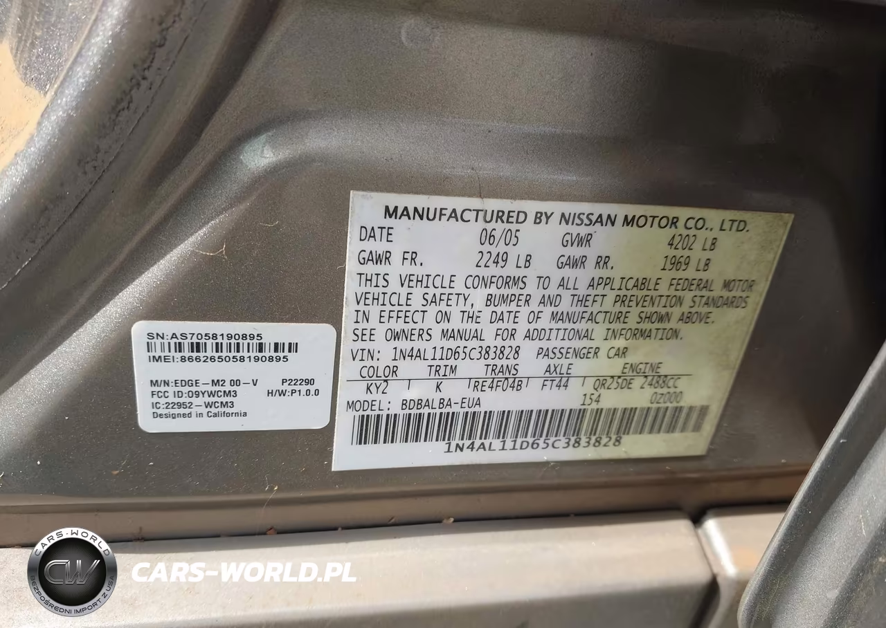 2005 Nissan Altima 2.5 S VIN:1N4AL11D65C383828 - 9