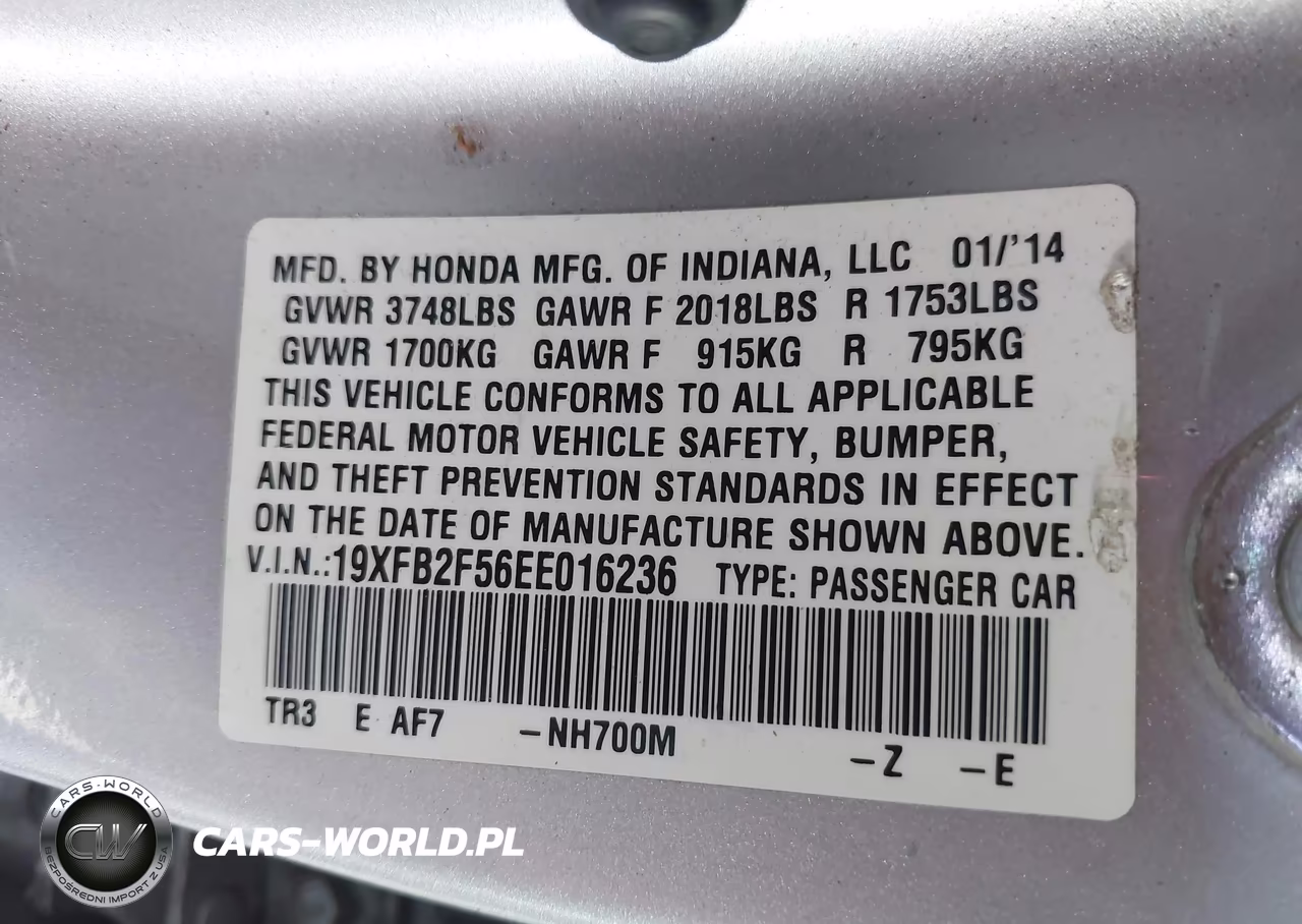 2014 Honda Civic Lx VIN:19XFB2F56EE016236 - 9