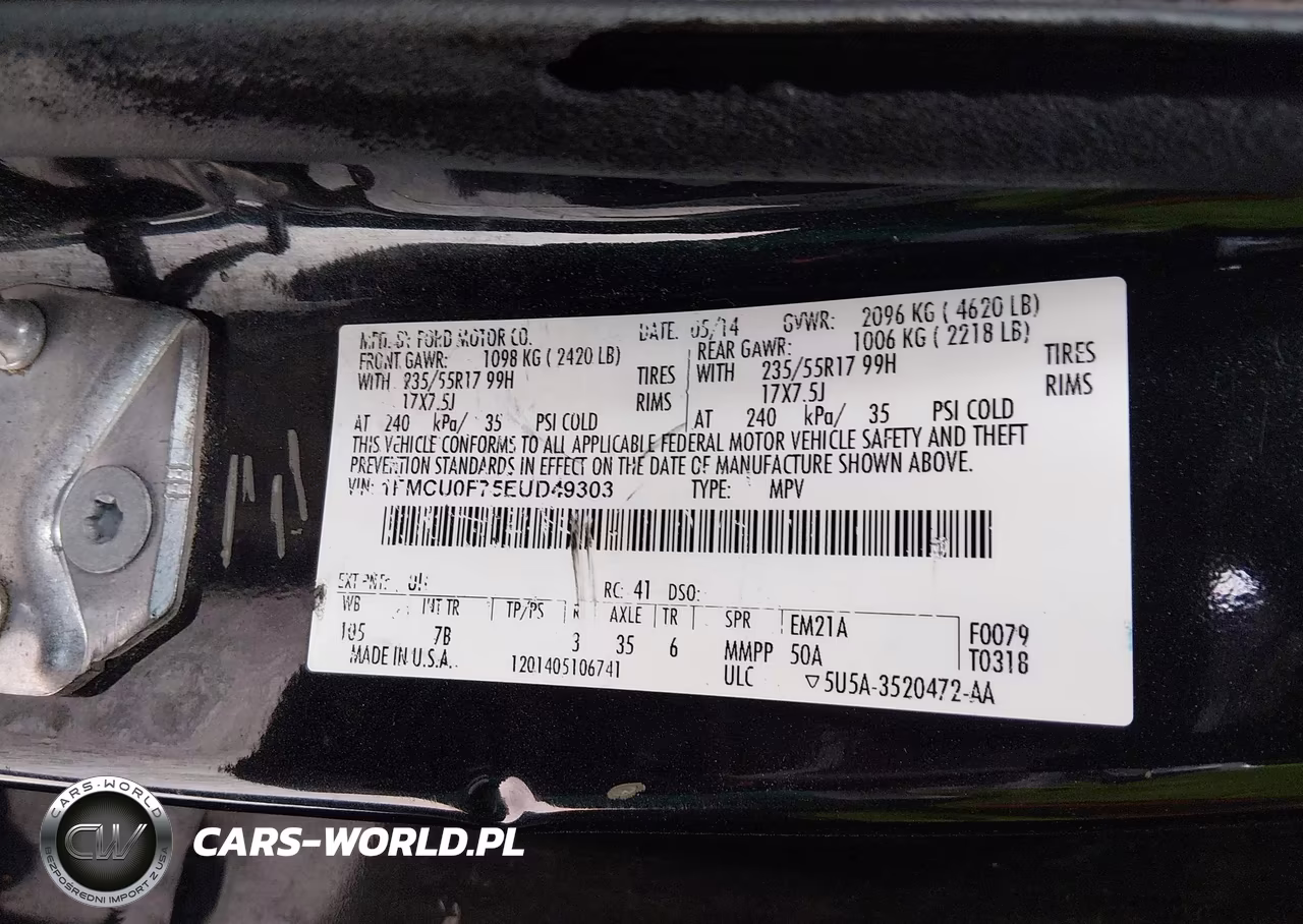 2014 Ford Escape S VIN:1FMCU0F75EUD49303 - 9