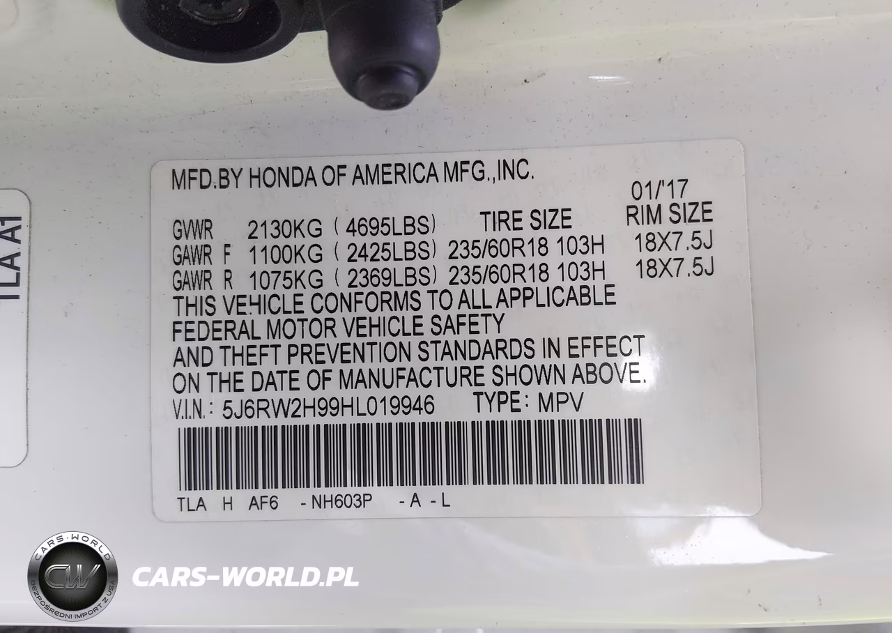 2017 Honda Cr-V Touring VIN:5J6RW2H99HL019946 - 9