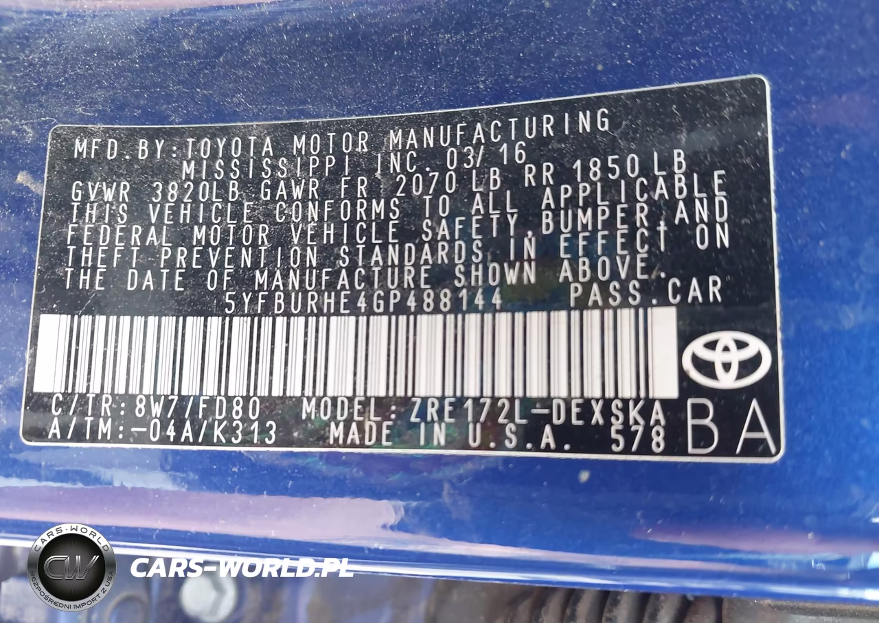2016 Toyota Corolla S Plus VIN:5YFBURHE4GP488144 - 9