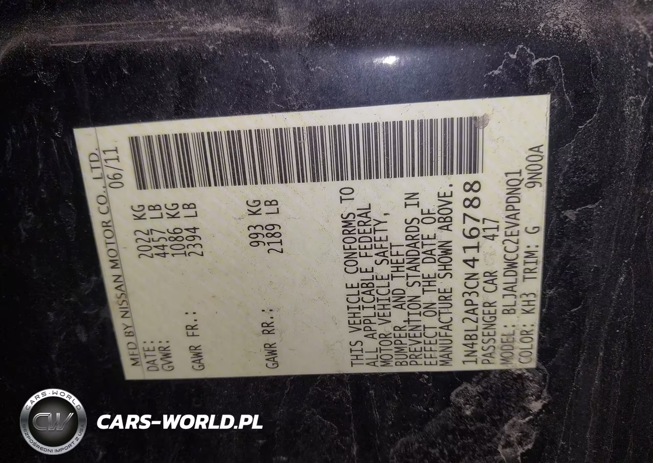 2012 Nissan Altima 3.5 Sr VIN:1N4BL2AP3CN416788 - 9