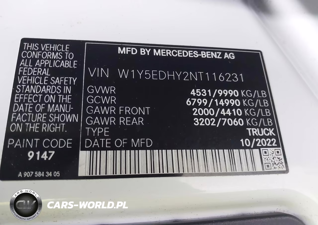 2022 Mercedes-Benz Sprinter 3500 High Roof V6 VIN:W1Y5EDHY2NT116231 - 9