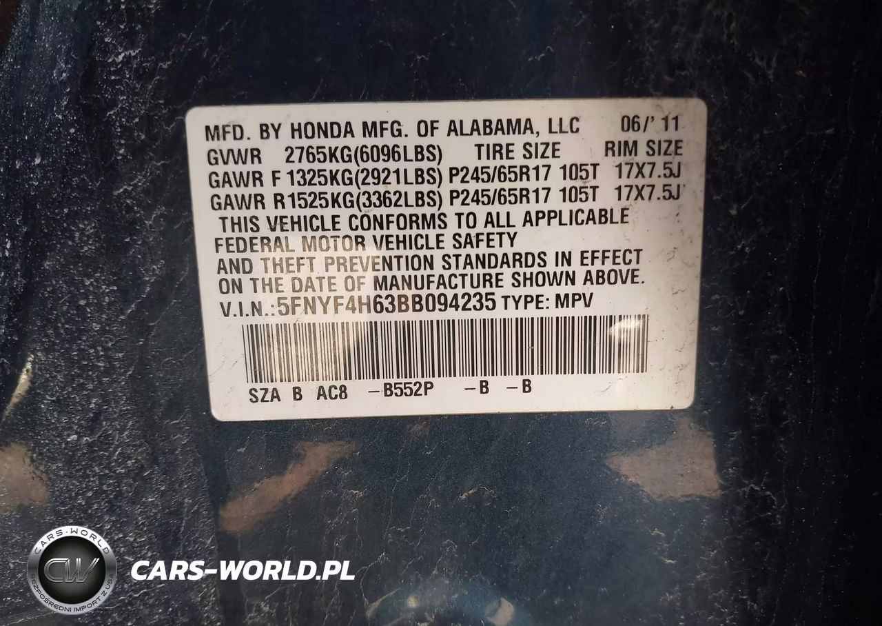 2011 Honda Pilot Ex-L VIN:5FNYF4H63BB094235 - 9
