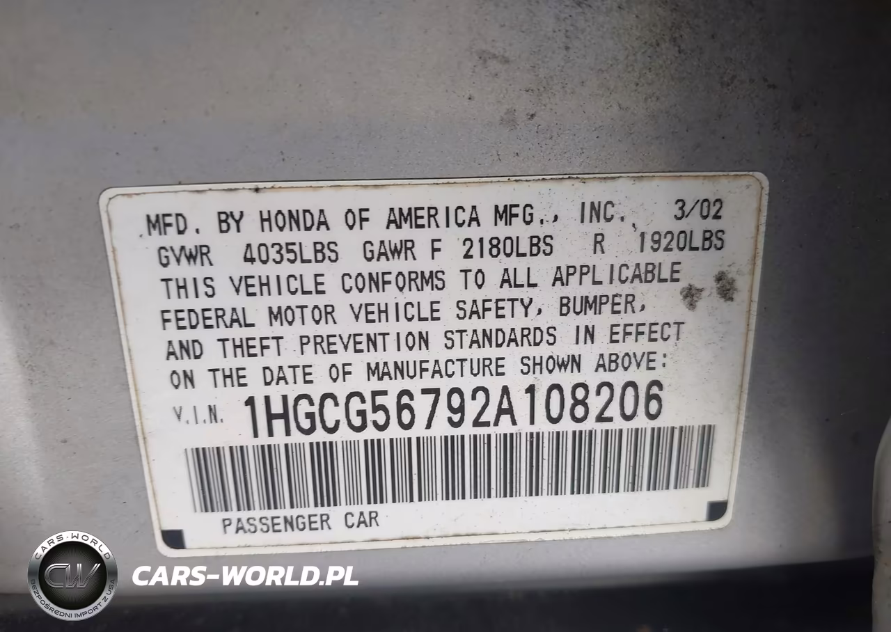 2002 Honda Accord 2.3 Se VIN:1HGCG56792A108206 - 9
