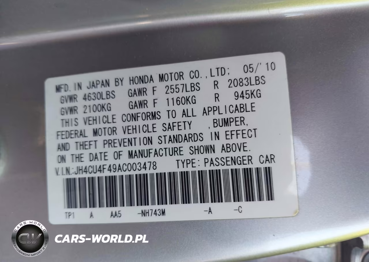 2010 Acura Tsx 3.5 VIN:JH4CU4F49AC003478 - 9