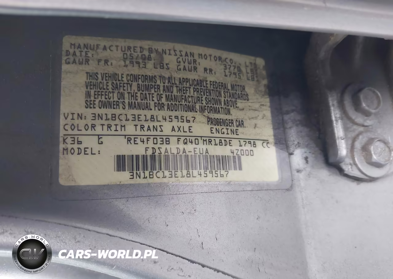 2008 Nissan Versa 1.8S VIN:3N1BC13E18L459567 - 9