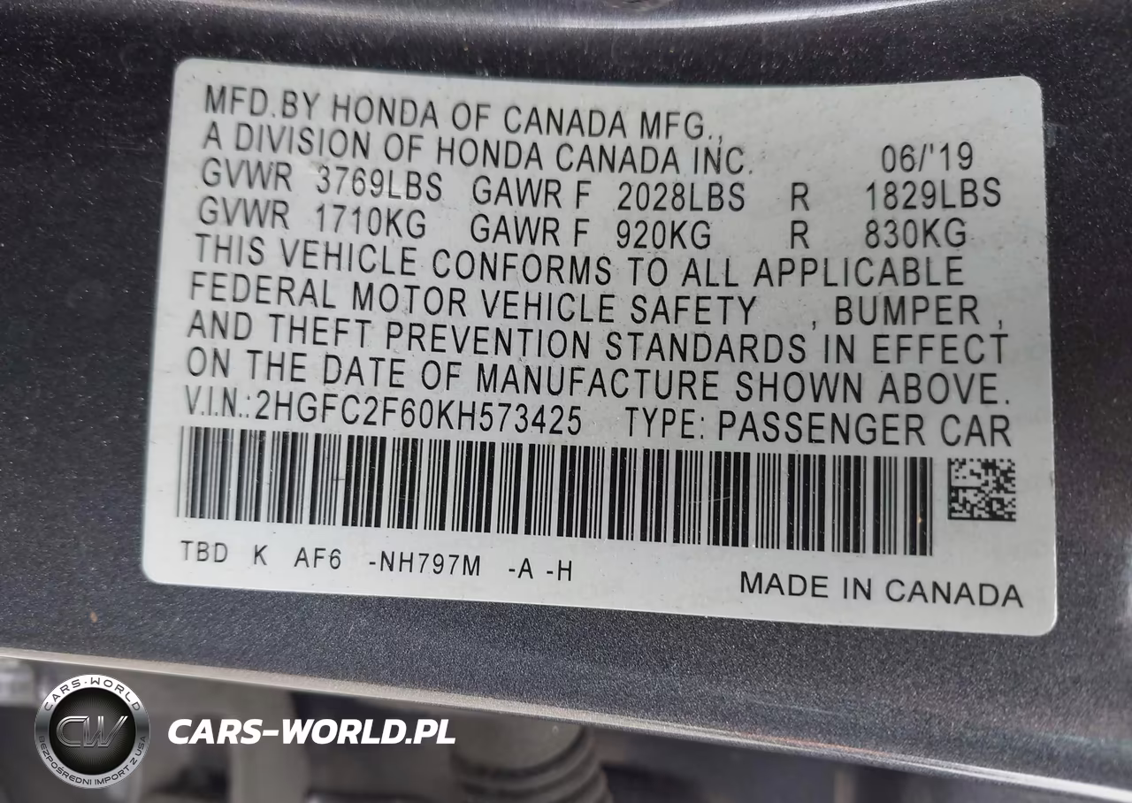2019 Honda Civic Lx VIN:2HGFC2F60KH573425 - 9