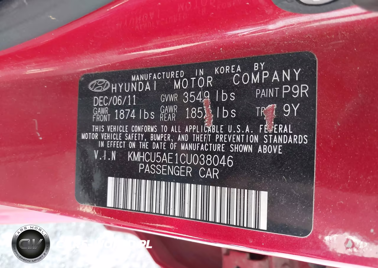 2012 Hyundai Accent Se VIN:KMHCU5AE1CU038046 - 9
